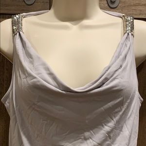 WHBM drape neck top with metallic embellishments